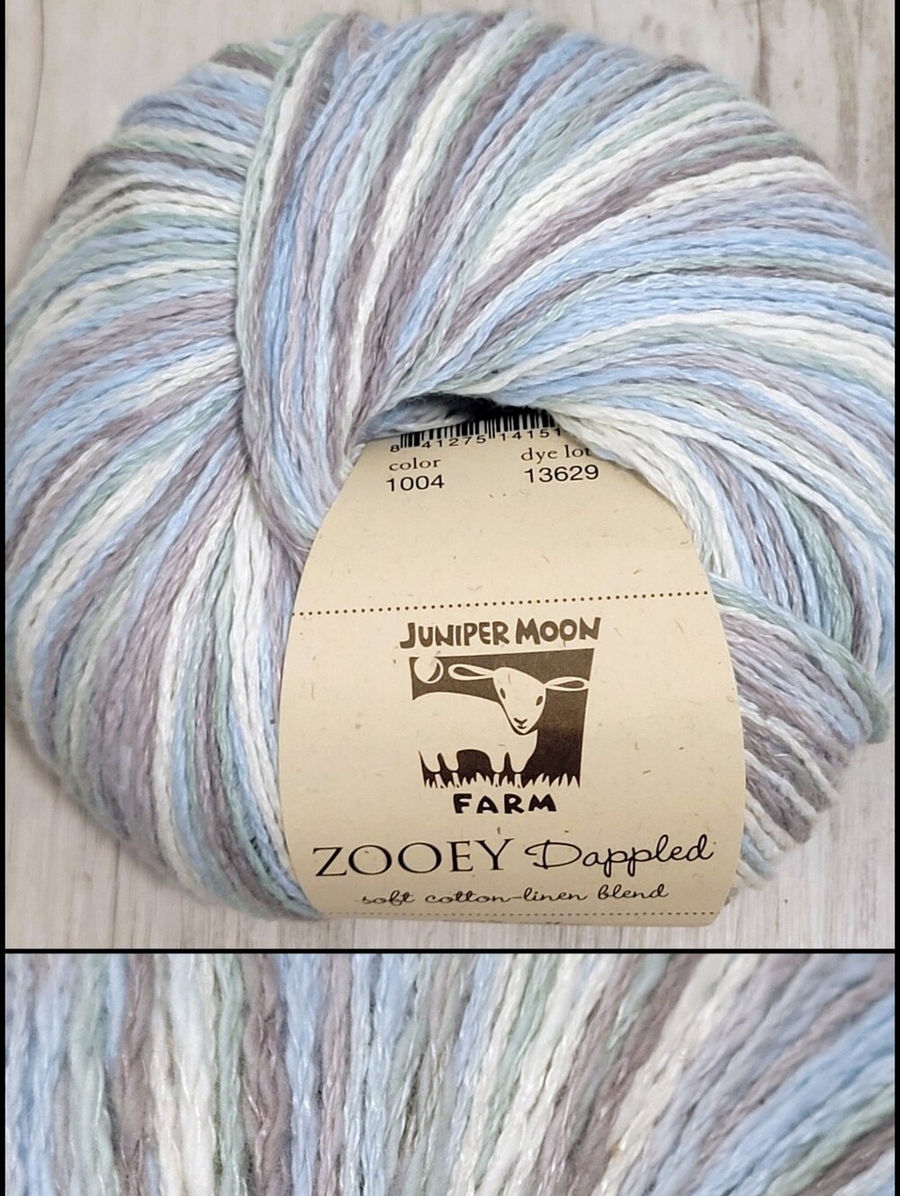 Juniper Moon Farm Zooey Dappled Yarn 1004 Oyster Bay Lot 13629 DK Cotton Linen